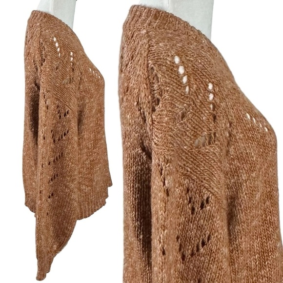 Madewell Pointelle Bubble-Sleeve Pullover Sweater in Marled Acorn Brown Small - Picture 8 of 14